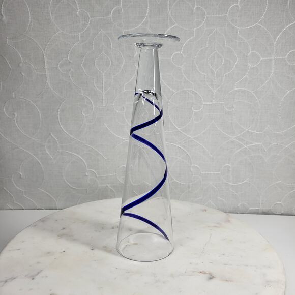 Pier 1 Swirline Pilsner Glass Pair 10" Cobalt Blue Handblown Set‎ of 2 - Picture 2 of 10